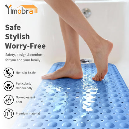 Non Slip Bathtub Mat 40x16, Extra Long Bath Mat for Tub, Clear Grey