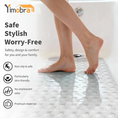 Non Slip Bathtub Mat 40x16, Extra Long Bath Mat for Tub, Clear Grey
