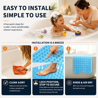 Non Slip Bathtub Mat 40x16, Extra Long Bath Mat for Tub, Clear Grey