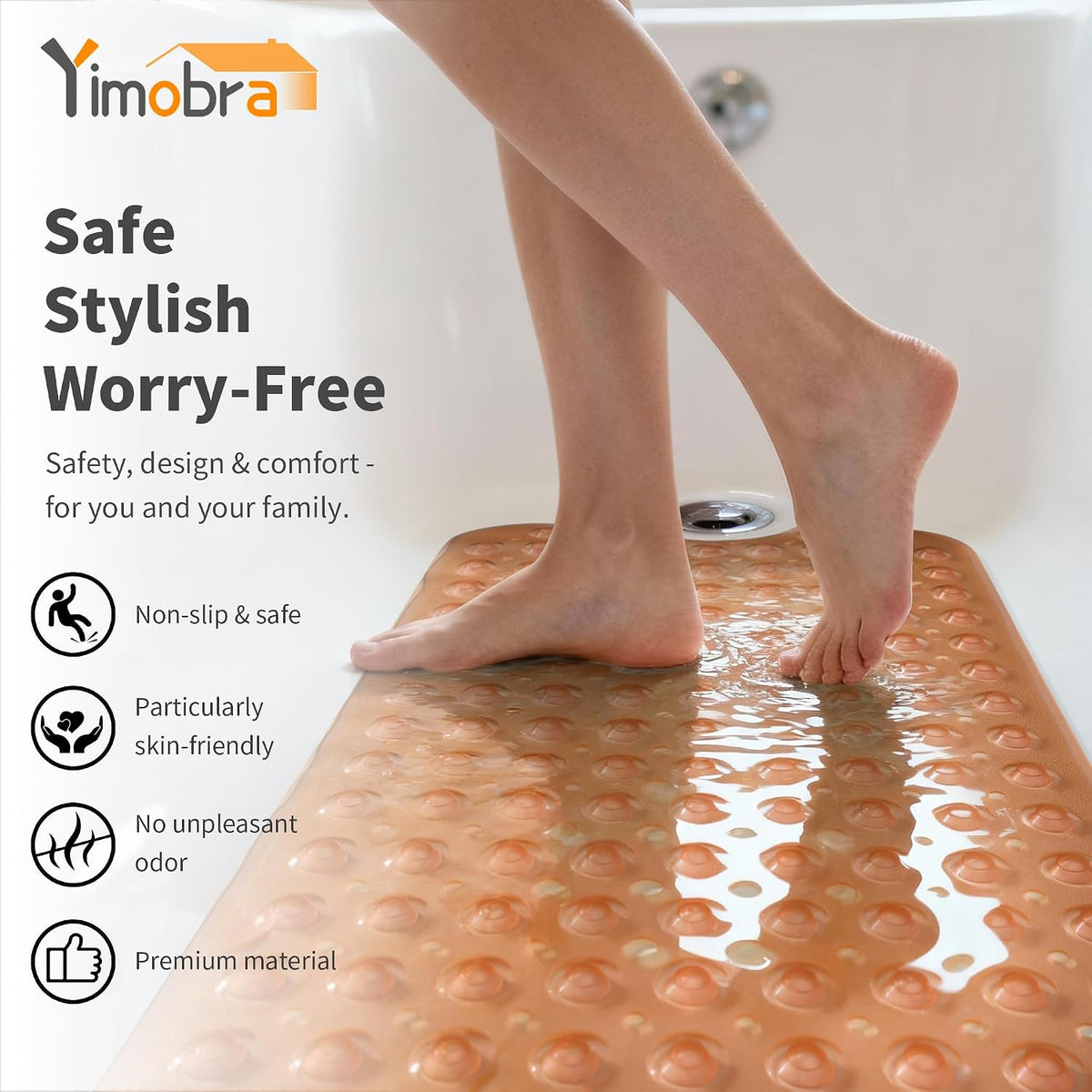 Non Slip Bathtub Mat 40x16, Extra Long Bath Mat for Tub, Clear Grey