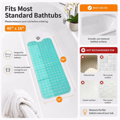 Non Slip Bathtub Mat 40x16, Extra Long Bath Mat for Tub, Clear Grey