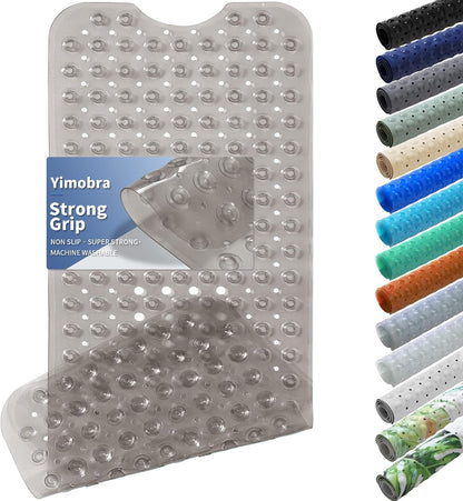 Non Slip Bathtub Mat 40x16, Extra Long Bath Mat for Tub, Clear Grey