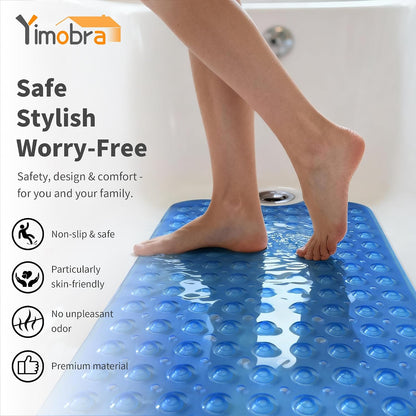 Non Slip Bathtub Mat 40x16, Extra Long Bath Mat for Tub, Clear Grey