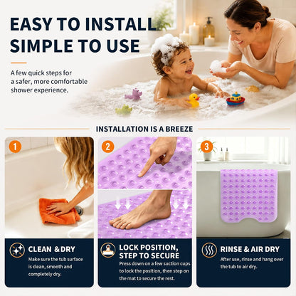 Non Slip Bathtub Mat 40x16, Extra Long Bath Mat for Tub, Clear Grey