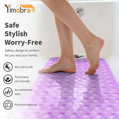 Non Slip Bathtub Mat 40x16, Extra Long Bath Mat for Tub, Clear Grey