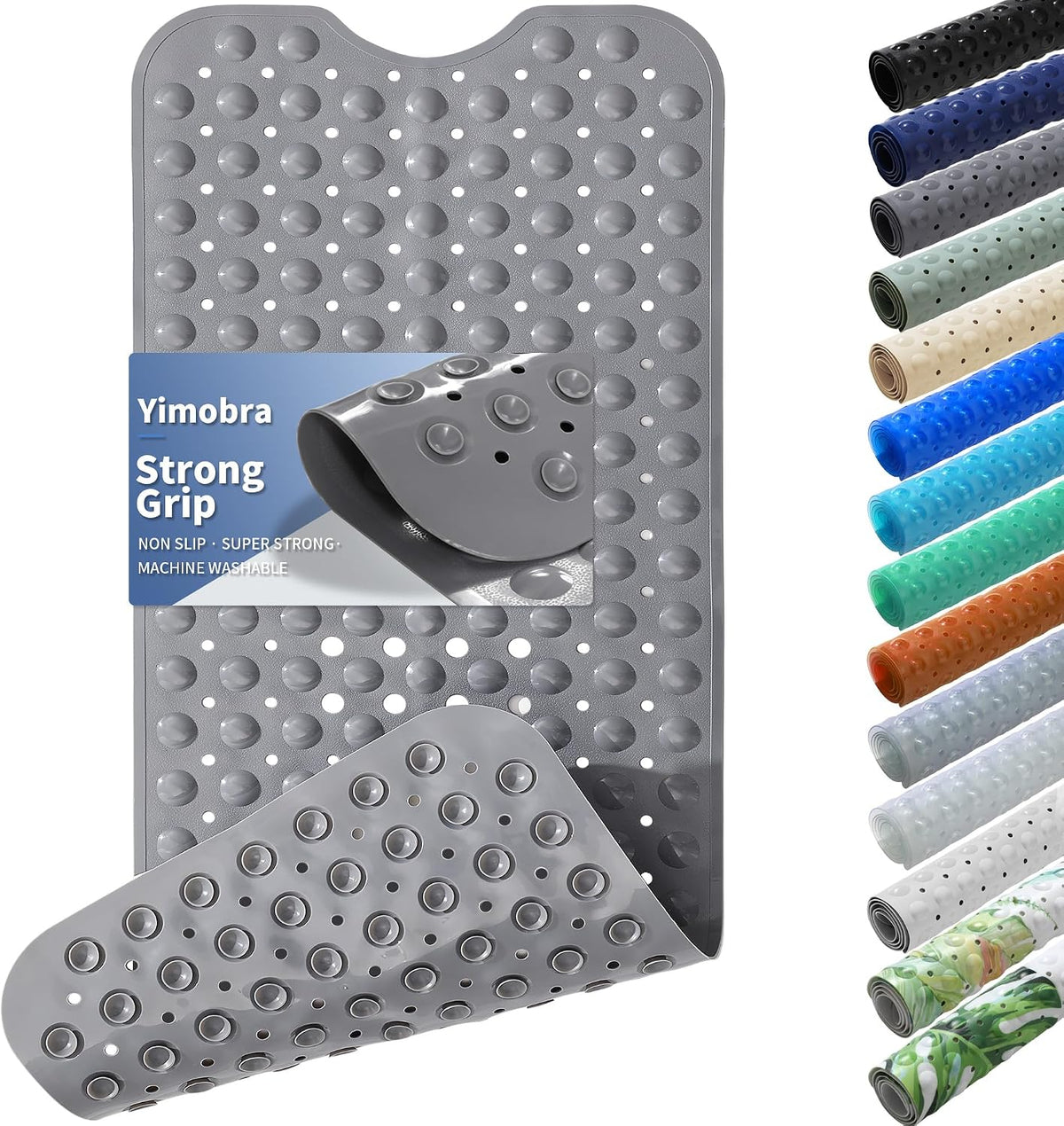Non Slip Bathtub Mat 40x16, Extra Long Bath Mat for Tub, Clear Grey