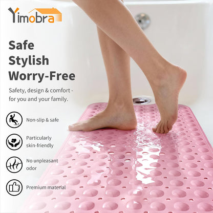 Non Slip Bathtub Mat 40x16, Extra Long Bath Mat for Tub, Clear Grey