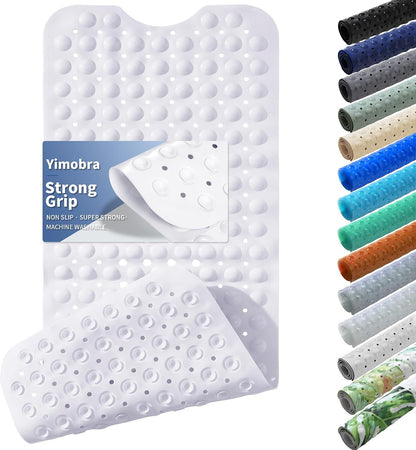 Non Slip Bathtub Mat 40x16, Extra Long Bath Mat for Tub, Clear Grey