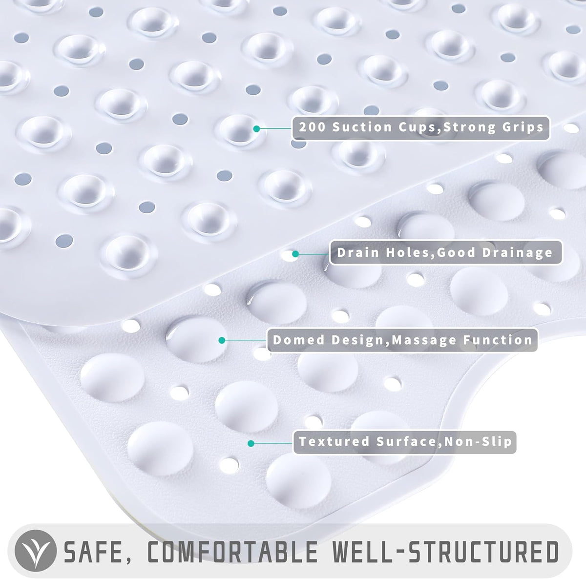 Non Slip Bathtub Mat 40x16, Extra Long Bath Mat for Tub, Clear Grey