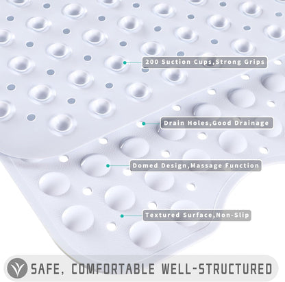 Non Slip Bathtub Mat 40x16, Extra Long Bath Mat for Tub, Clear Grey