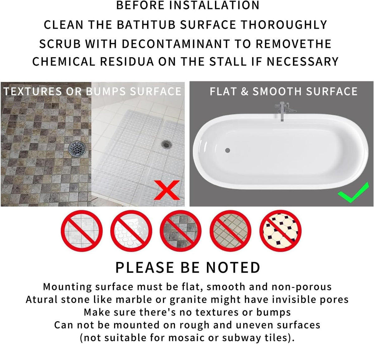 Non Slip Bathtub Mat 40x16, Extra Long Bath Mat for Tub, Clear Grey