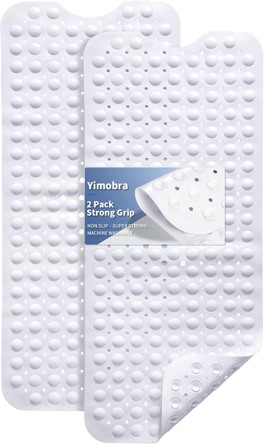 Non Slip Bathtub Mat 40x16, Extra Long Bath Mat for Tub, Clear Grey
