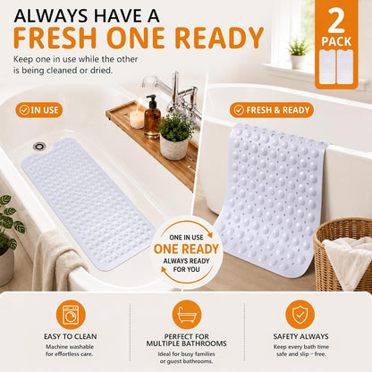 Non Slip Bathtub Mat 40x16, Extra Long Bath Mat for Tub, Clear Grey