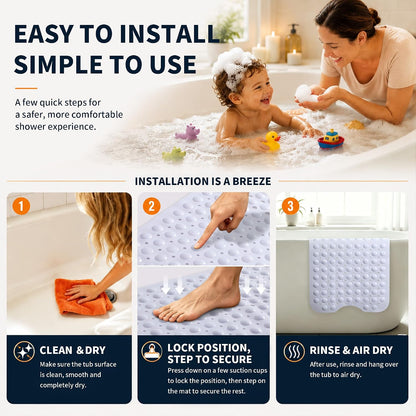 Non Slip Bathtub Mat 40x16, Extra Long Bath Mat for Tub, Clear Grey