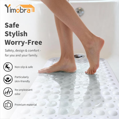 Non Slip Bathtub Mat 40x16, Extra Long Bath Mat for Tub, Clear Grey