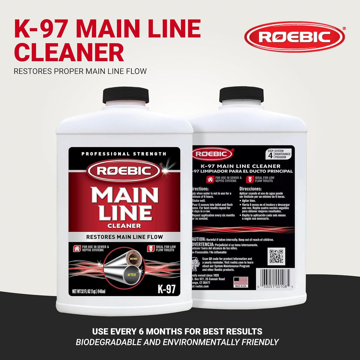 K-97 Main Line Cleaner with Bacteria & Enzymes, 32 fl oz