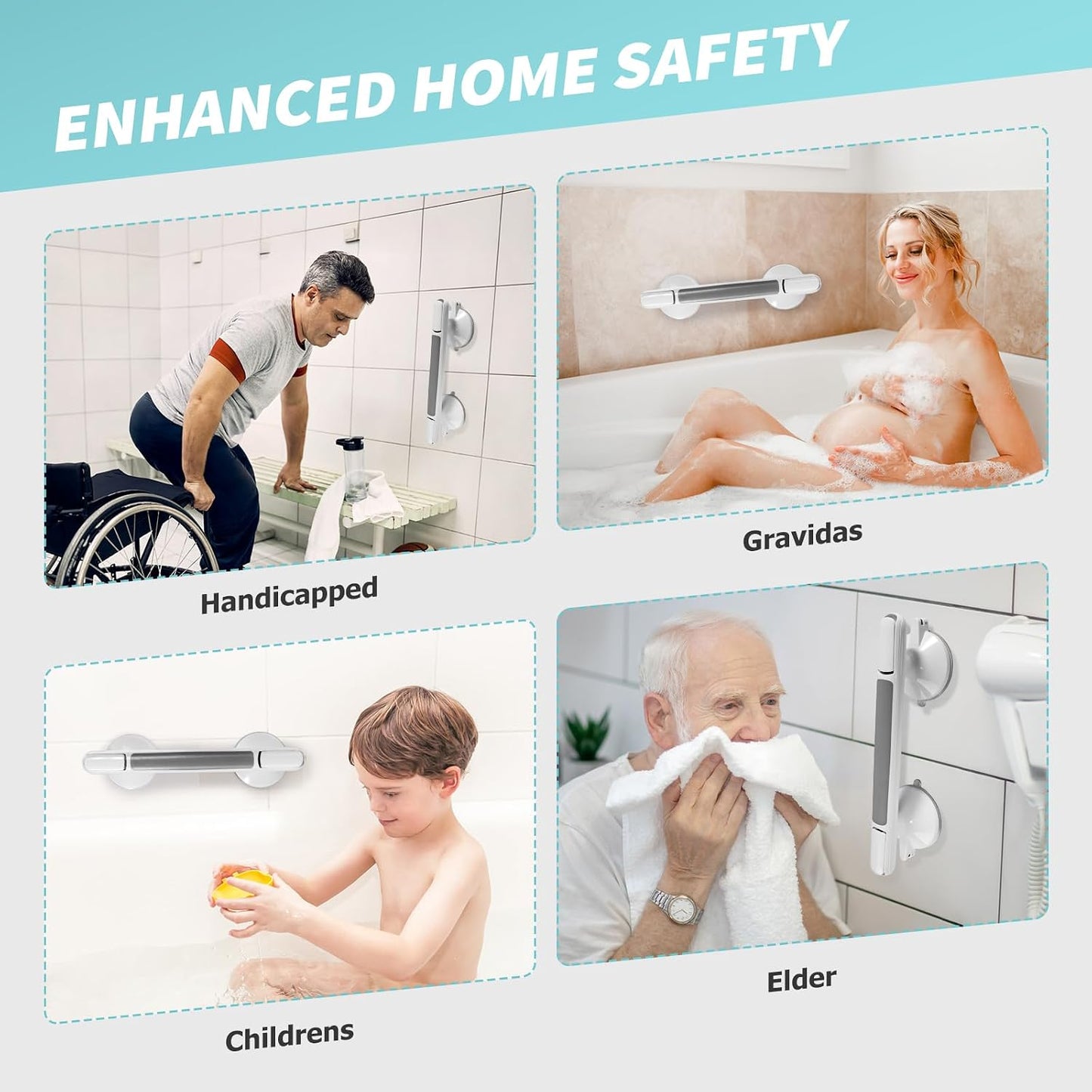 2-Pack Heavy Duty Suction Grab Bars for Shower, 12-Inch, White