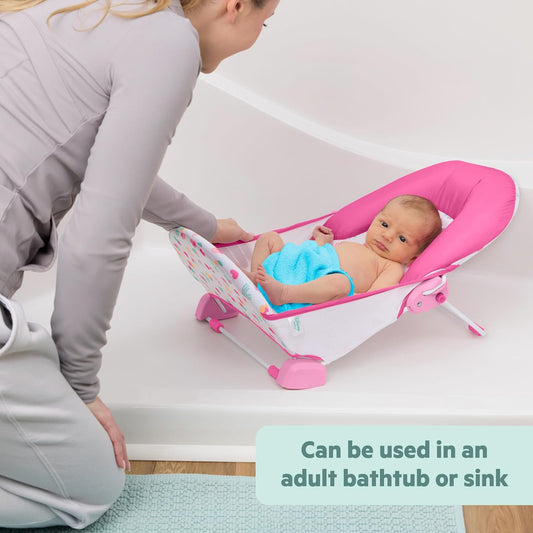 Disney Baby Minnie Mouse Foldaway 2-Position Baby Bath Seat, Adjustable Support for Sink or Bathtub, Ages 0-6 Months up to 20 Pounds, Machine-Washable Sling
