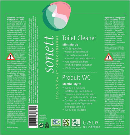 Sonett Organic Toilet Cleaner Mint-Myrtle,(25fl Oz/ 750ml) Effectively removes dirt, urine and hard water deposits.Pure essential oils from certified organic cultivation.