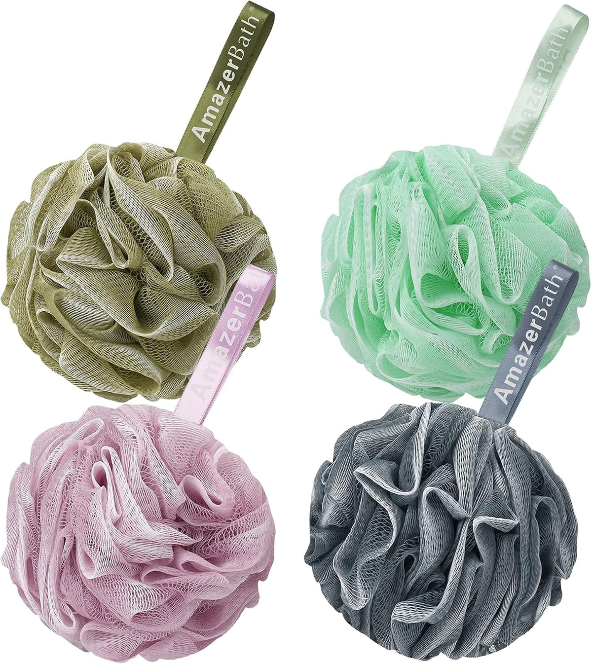 Loofah Sponge 75g/Piece, Exfoliating Bath Sponge Body Scrubber - Loofa Set of 4 Flower Color (Large, Green-Purple)