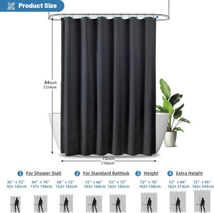 1 Pack Water-Repellent Fabric Shower Curtain Liner, 72x72 White