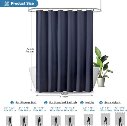 1 Pack Water-Repellent Fabric Shower Curtain Liner, 72x72 White
