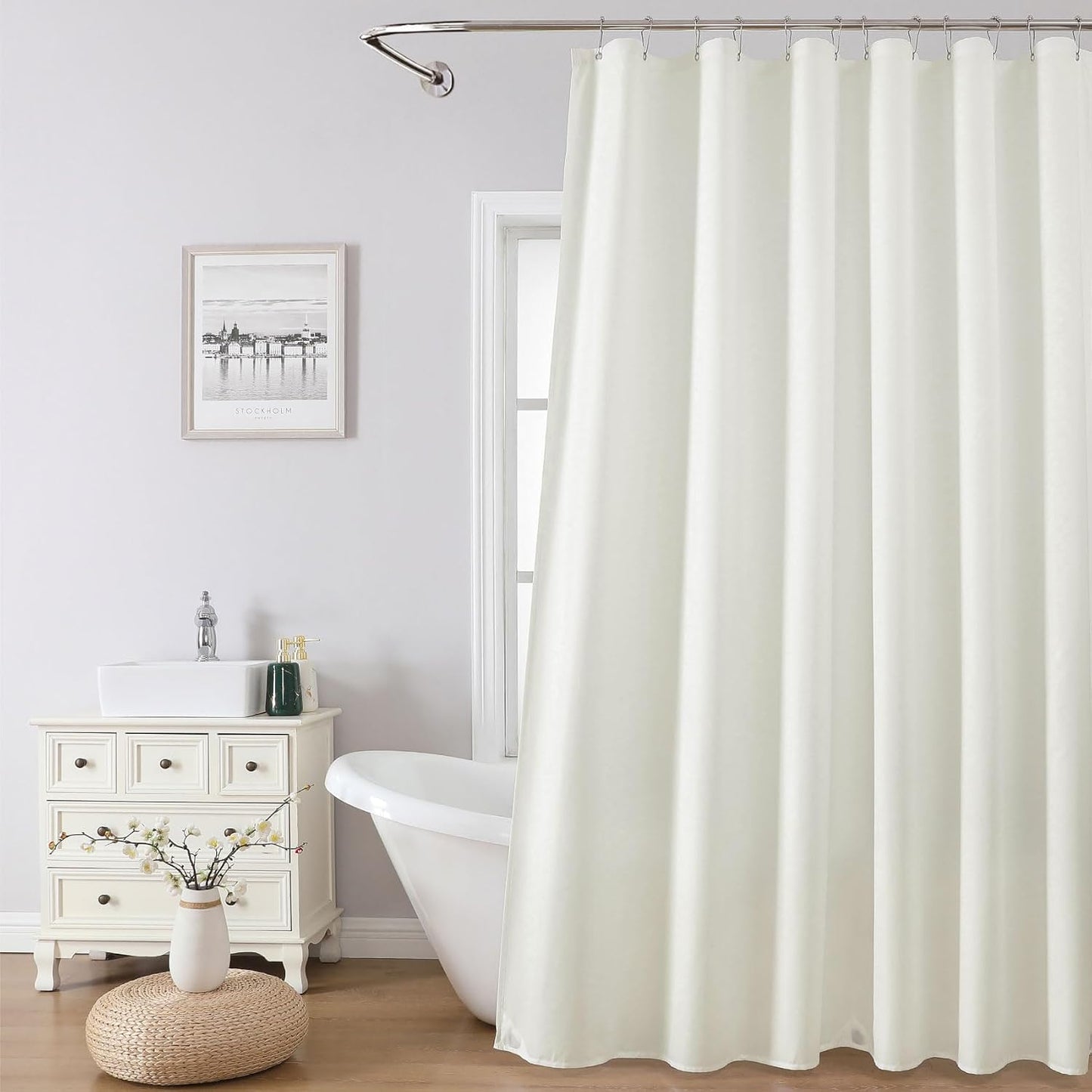 1 Pack Water-Repellent Fabric Shower Curtain Liner, 72x72 White