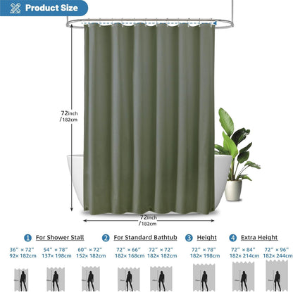 1 Pack Water-Repellent Fabric Shower Curtain Liner, 72x72 White