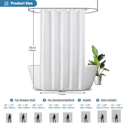 1 Pack Water-Repellent Fabric Shower Curtain Liner, 72x72 White