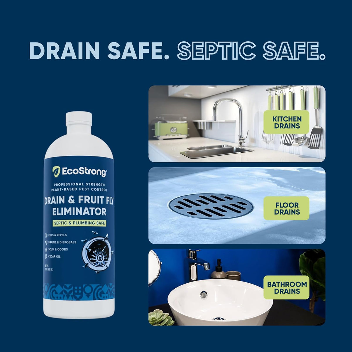 Fruit Fly Drain Treatment | Drain Fly Eliminator | Eliminates Gnats, Sewer Flies and More - Works in All Drains - 32 Fl Oz