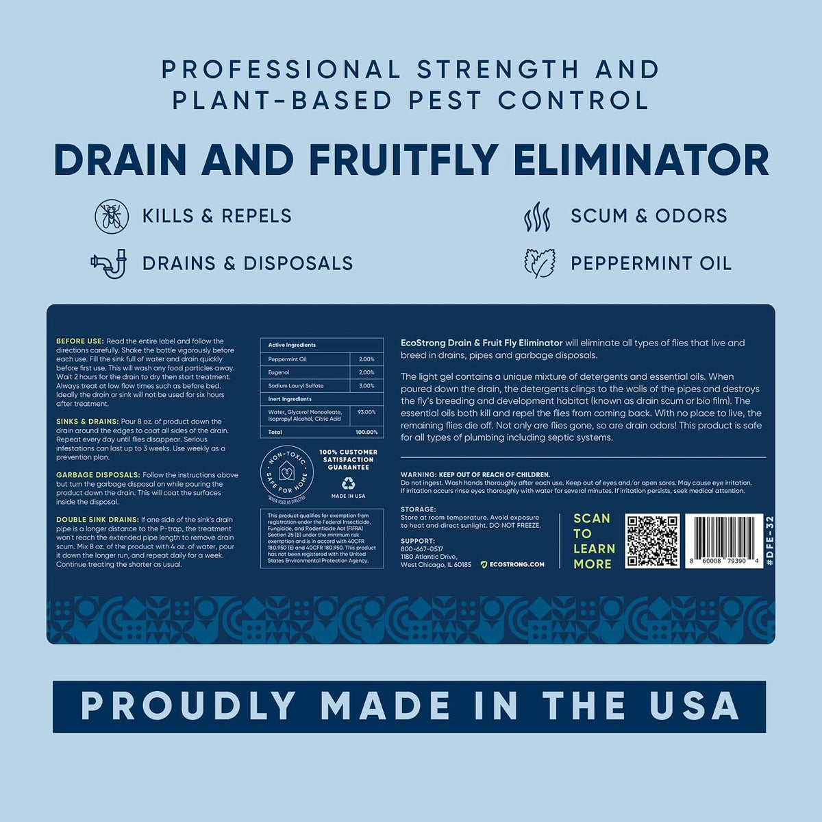 Fruit Fly Drain Treatment | Drain Fly Eliminator | Eliminates Gnats, Sewer Flies and More - Works in All Drains - 32 Fl Oz