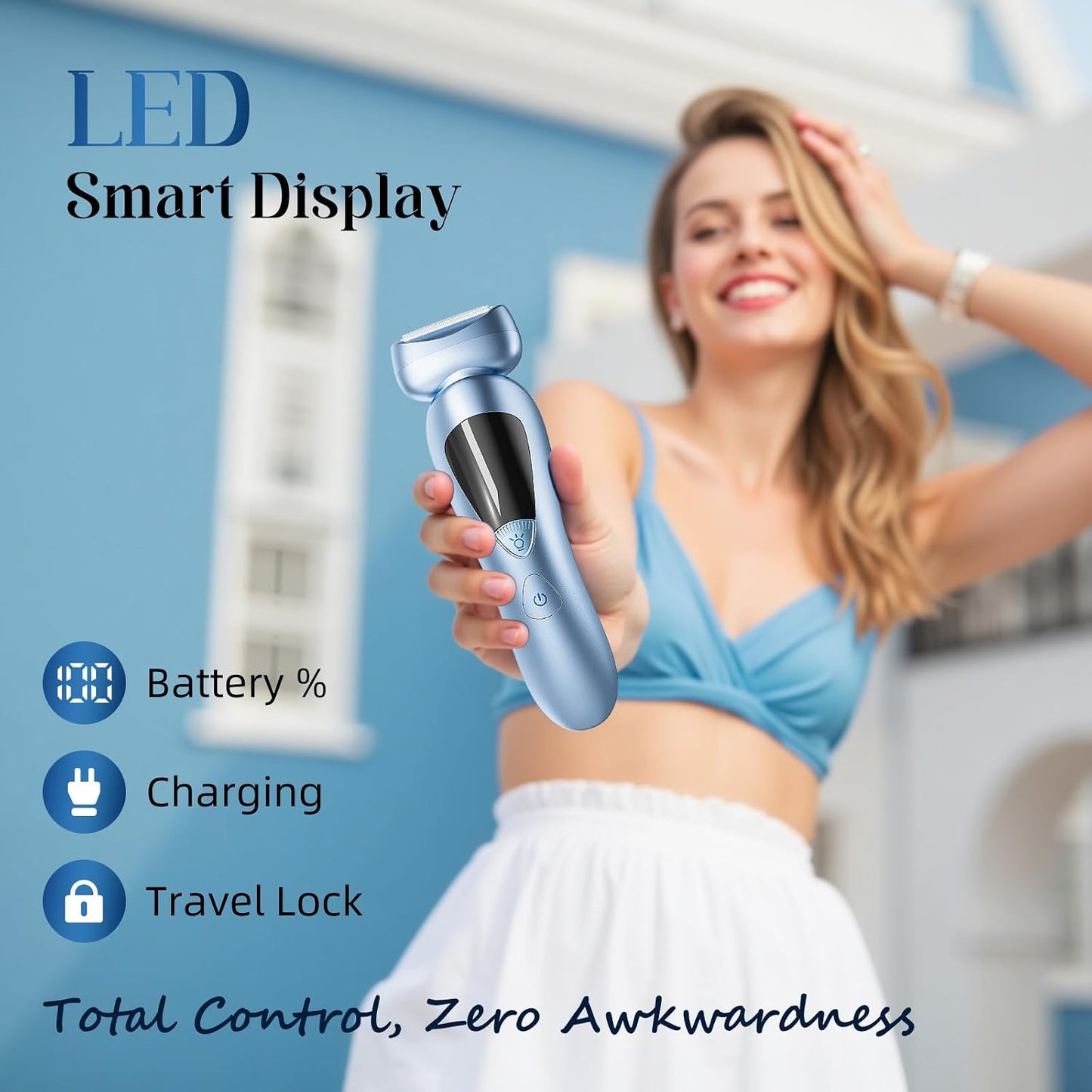 Cordless Electric Razor for Women: IPX7 & LED Display | 3-in-1 for Face/Underarm/Leg - Rechargeable & Painless Bikini Trimmer - Waterproof & Lightweight Travel Design