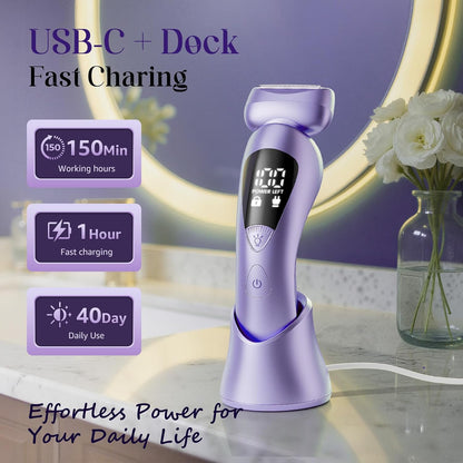 Cordless Electric Razor for Women: IPX7 & LED Display | 3-in-1 for Face/Underarm/Leg - Rechargeable & Painless Bikini Trimmer - Waterproof & Lightweight Travel Design
