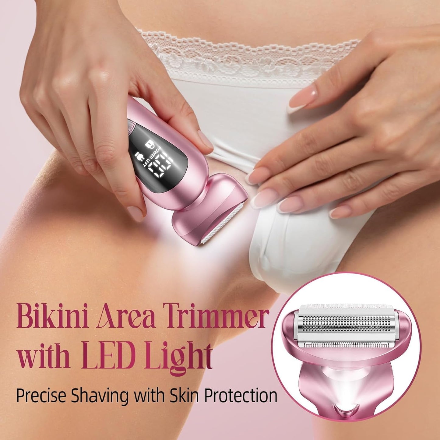 Cordless Electric Razor for Women: IPX7 & LED Display | 3-in-1 for Face/Underarm/Leg - Rechargeable & Painless Bikini Trimmer - Waterproof & Lightweight Travel Design