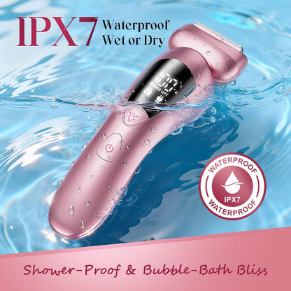 Cordless Electric Razor for Women: IPX7 & LED Display | 3-in-1 for Face/Underarm/Leg - Rechargeable & Painless Bikini Trimmer - Waterproof & Lightweight Travel Design