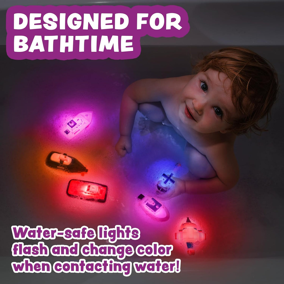 ® Ocean Rescue™ Vehicles Light Up Bath Toys, 6 Pack | Water-Activated Light Up Toys Flash & Change Color | Easy-Grip Baby & Toddler Bath Toys | Sensory Toys with Bath Lights for Kids Bath