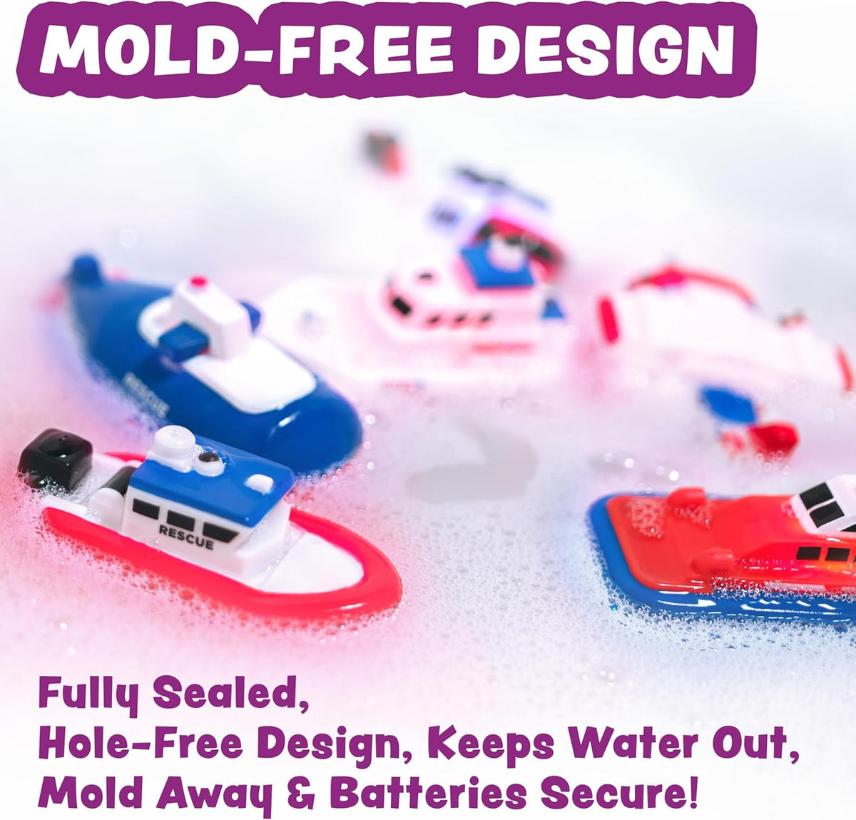 ® Ocean Rescue™ Vehicles Light Up Bath Toys, 6 Pack | Water-Activated Light Up Toys Flash & Change Color | Easy-Grip Baby & Toddler Bath Toys | Sensory Toys with Bath Lights for Kids Bath