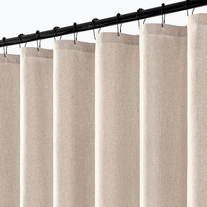 Cream Beige Linen Textured Fabric Shower Curtain Set - W72xL72
