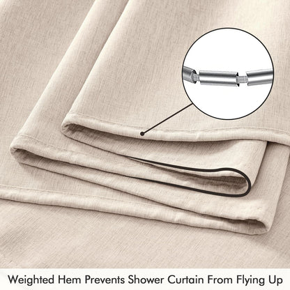 Cream Beige Linen Textured Fabric Shower Curtain Set - W72xL72