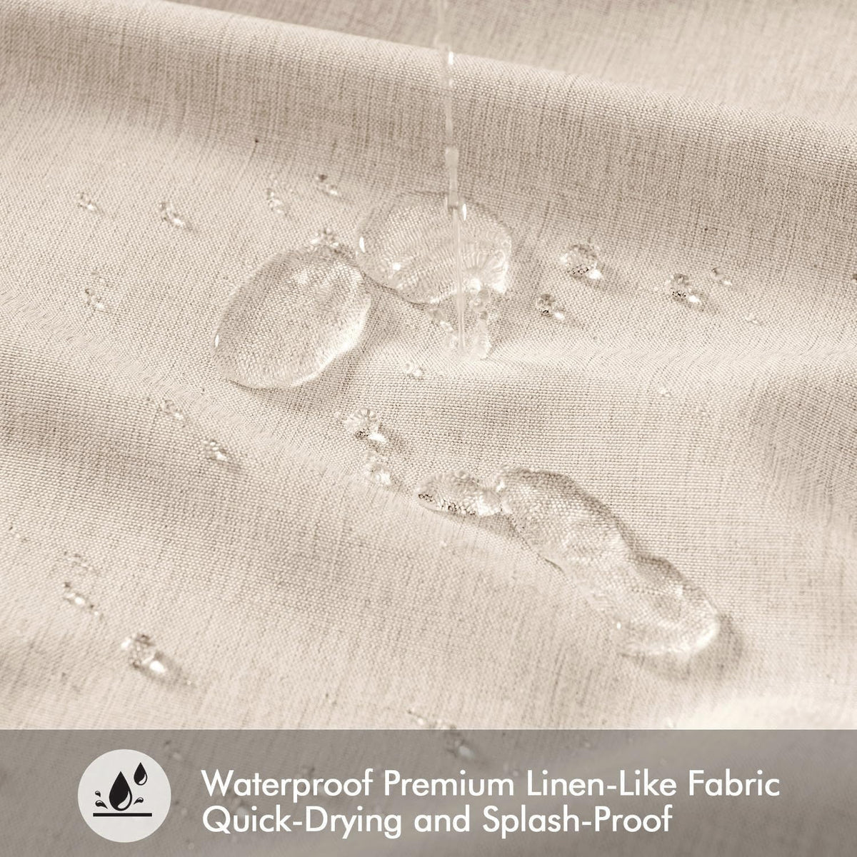 Cream Beige Linen Textured Fabric Shower Curtain Set - W72xL72