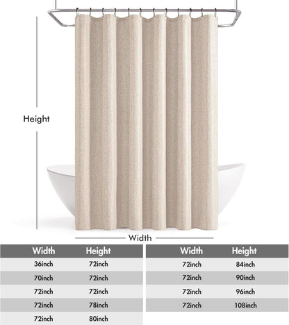 Cream Beige Linen Textured Fabric Shower Curtain Set - W72xL72