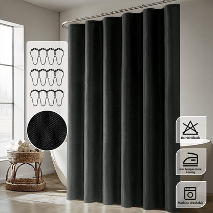 Cream Beige Linen Textured Fabric Shower Curtain Set - W72xL72