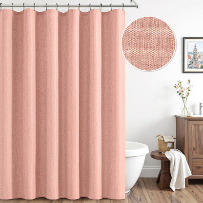 Cream Beige Linen Textured Fabric Shower Curtain Set - W72xL72