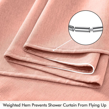 Cream Beige Linen Textured Fabric Shower Curtain Set - W72xL72