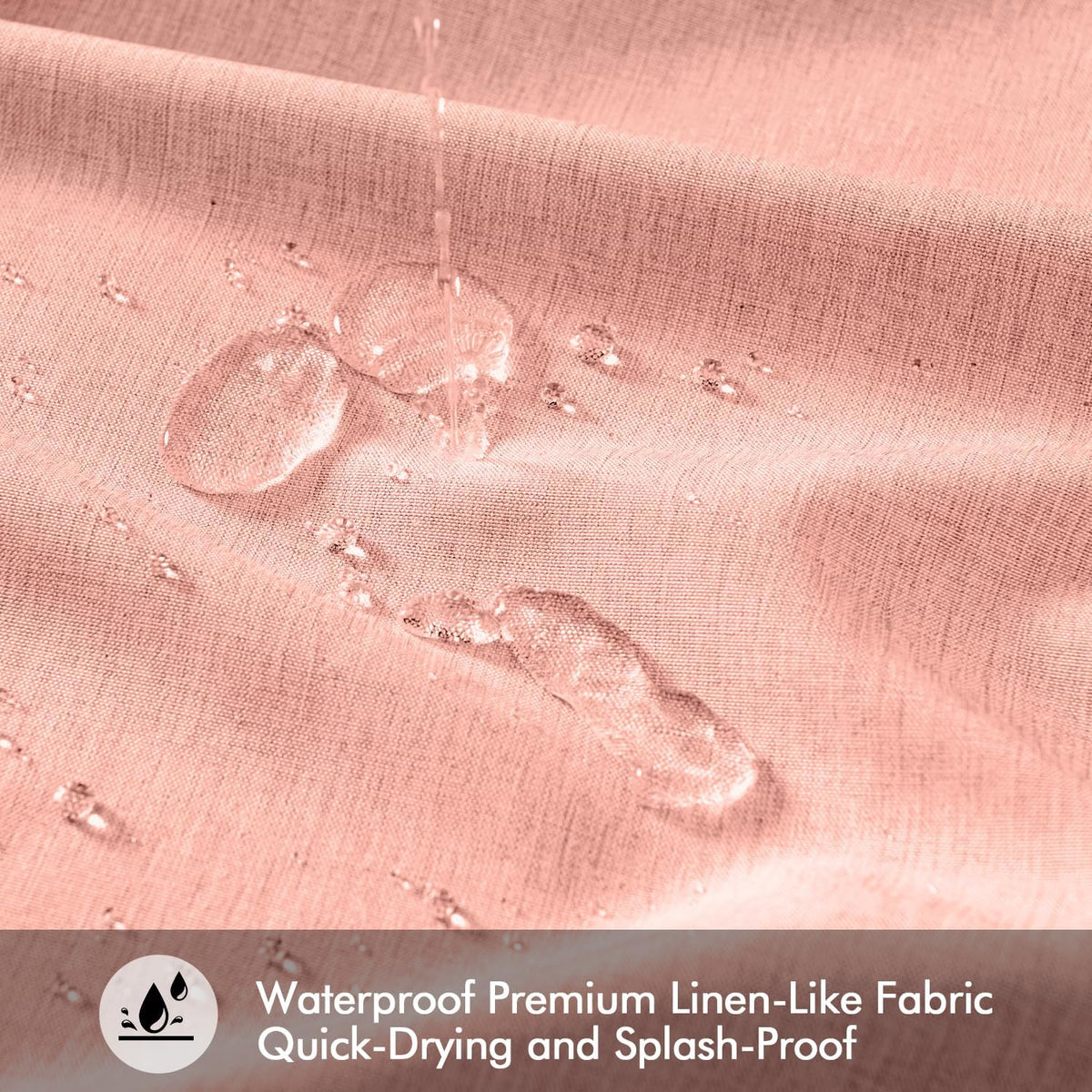 Cream Beige Linen Textured Fabric Shower Curtain Set - W72xL72