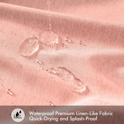 Cream Beige Linen Textured Fabric Shower Curtain Set - W72xL72