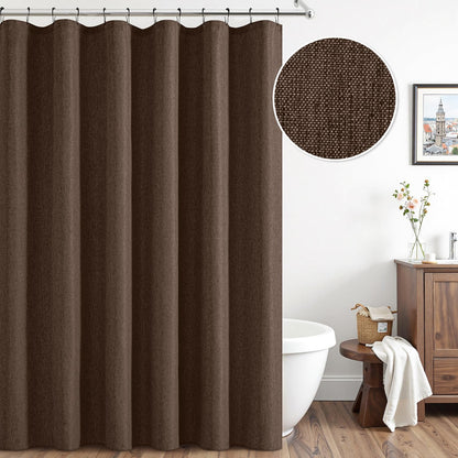 Cream Beige Linen Textured Fabric Shower Curtain Set - W72xL72