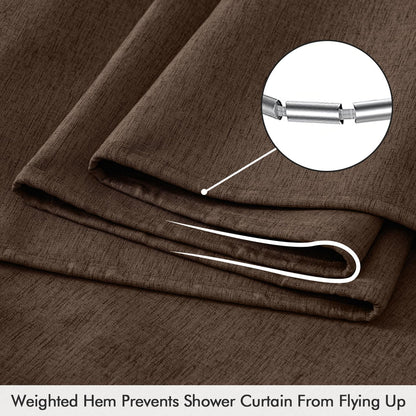 Cream Beige Linen Textured Fabric Shower Curtain Set - W72xL72