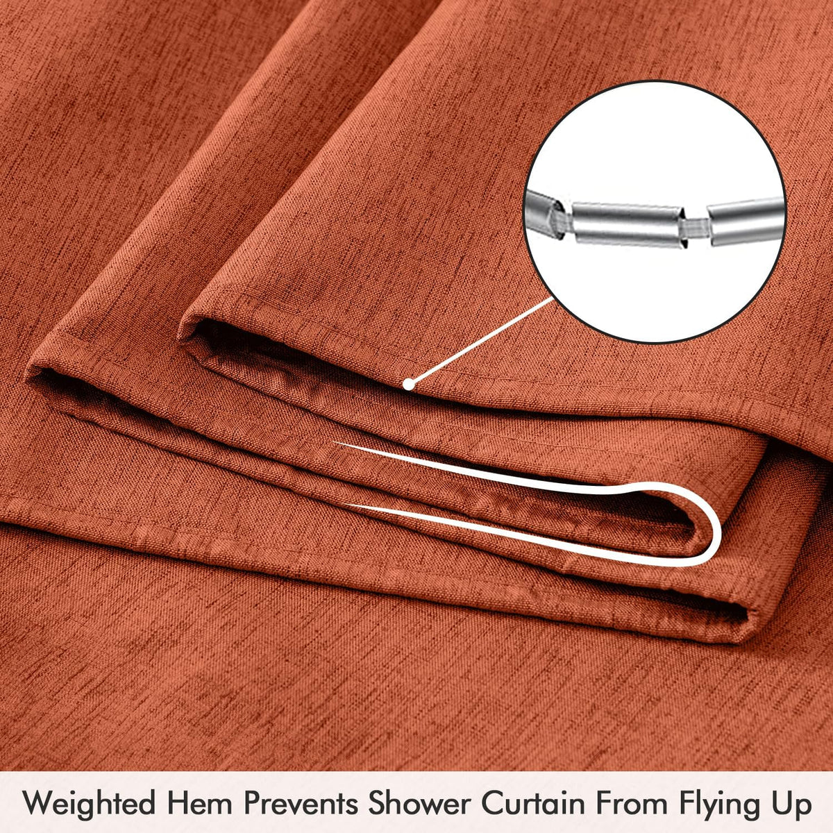 Cream Beige Linen Textured Fabric Shower Curtain Set - W72xL72