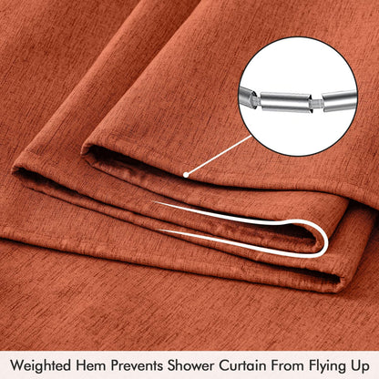 Cream Beige Linen Textured Fabric Shower Curtain Set - W72xL72